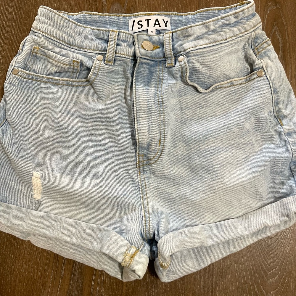 STAY High Rise Denim Shorts | Light Wash Cuffed Jean Shorts | Size Small